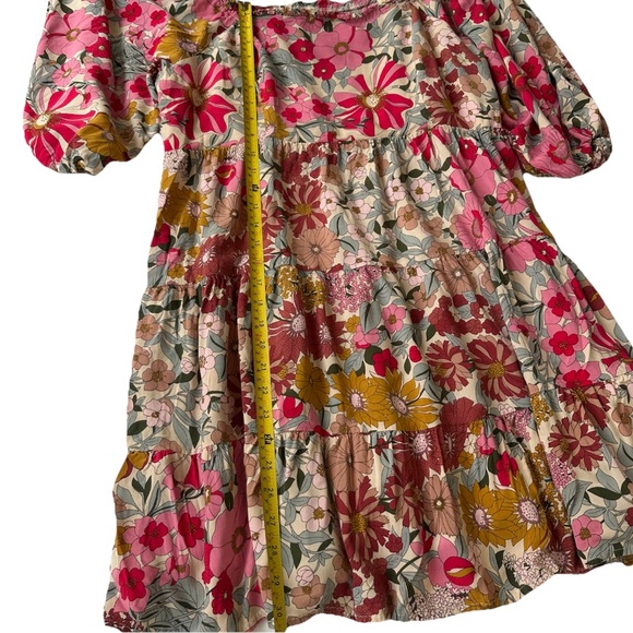 JODIFL Boho Floral Mini Dress Off Shoulder Long Sleeve Pink Yellow Size 1X - Picture 4 of 9